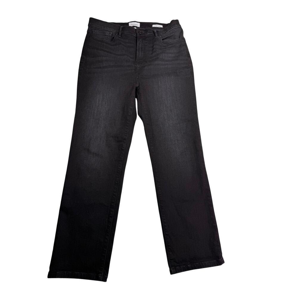 FRAME Le High Straight Jeans Women 31 Black Faded High Rise Stretch Denim